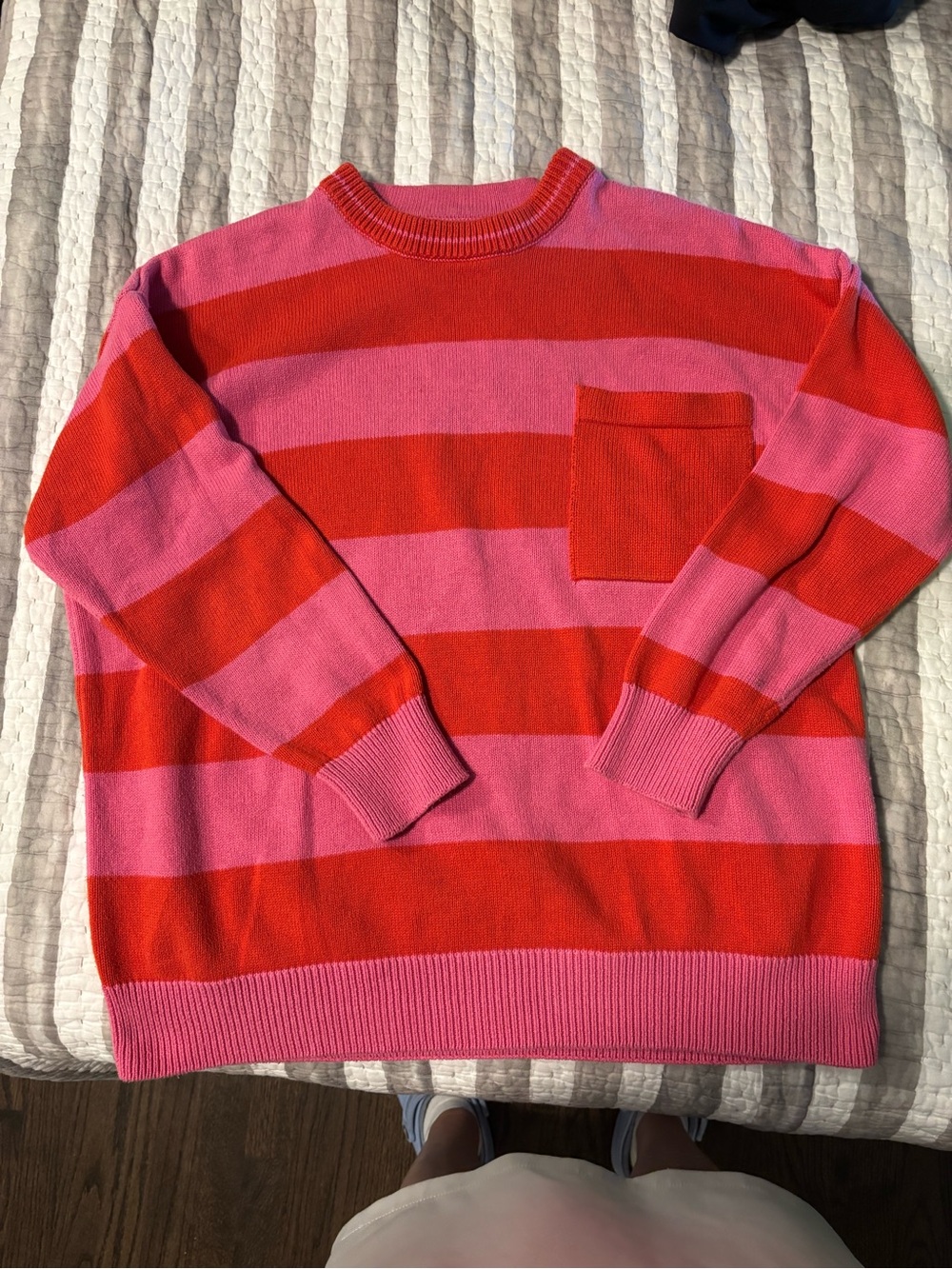 Piombo Pink and Red-Orange Striped Crewneck Sweater